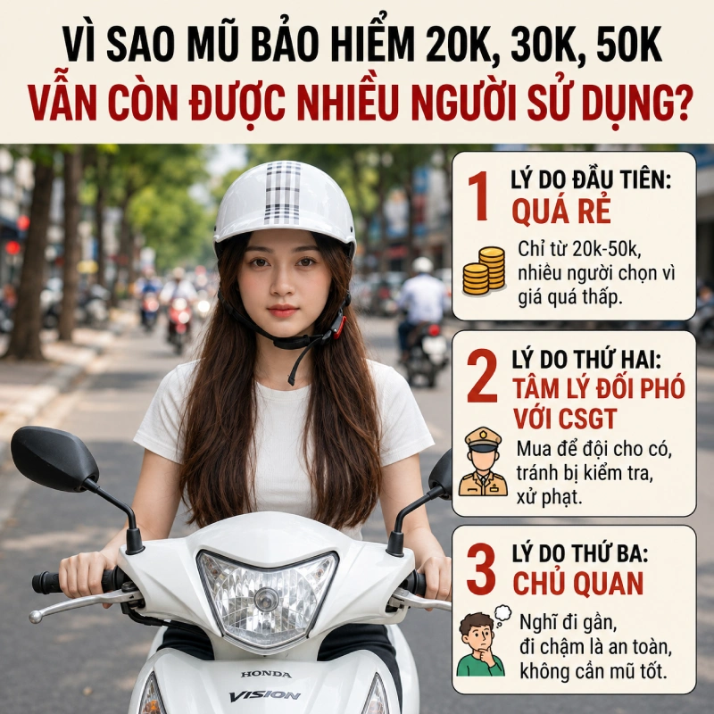 Vì sao mũ bảo hiểm 20k, 30k, 50k vẫn còn được nhiều người sử dụng?