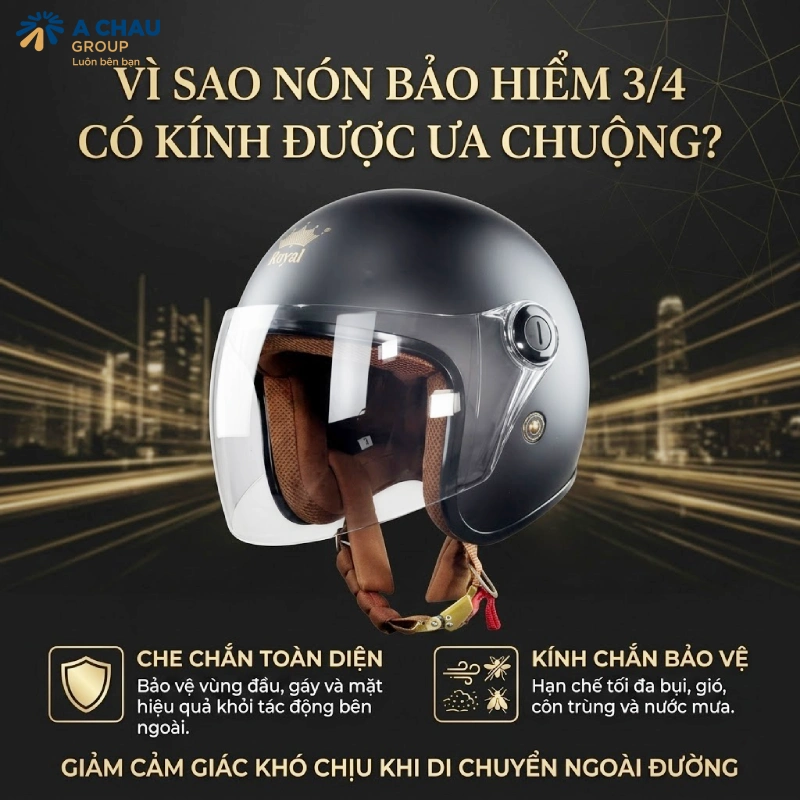 Vì sao nón bảo hiểm 3/4 có kính được ưa chuộng?