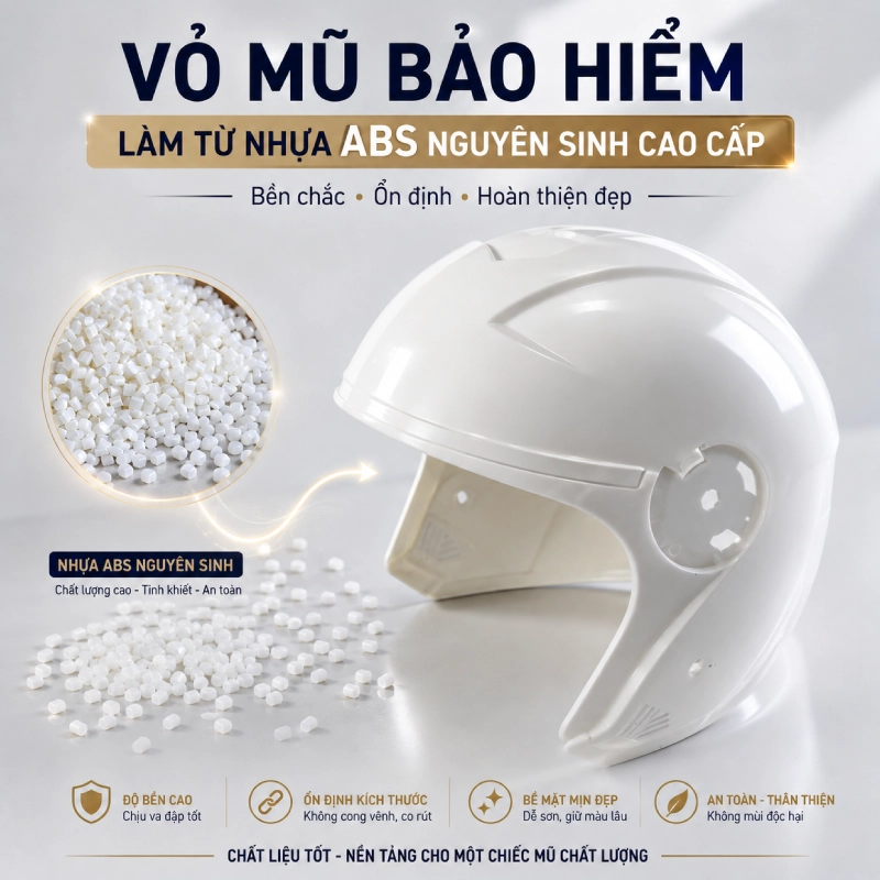 Vỏ nón làm từ nhựa ABS nguyên sinh