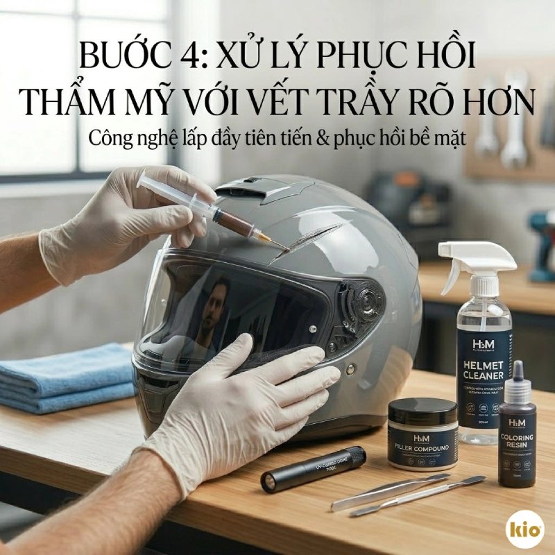 Bước 4: Xử lý phục hồi thẩm mỹ với vết trầy rõ hơn